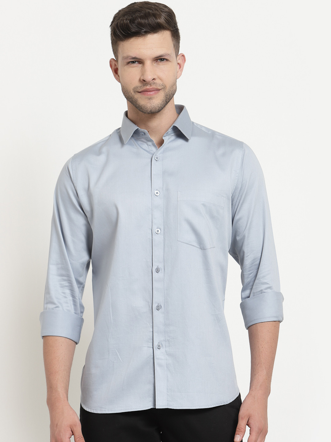 Emerals Men Turquoise Blue Standard Regular Fit Cotton Formal Shirt