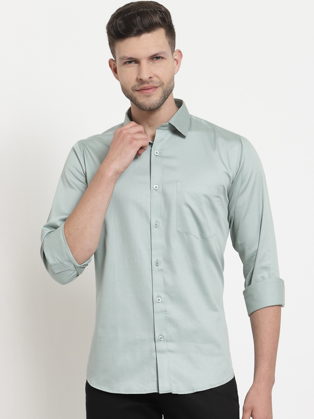 Emerals Men Sea Green Standard Semiformal Shirt