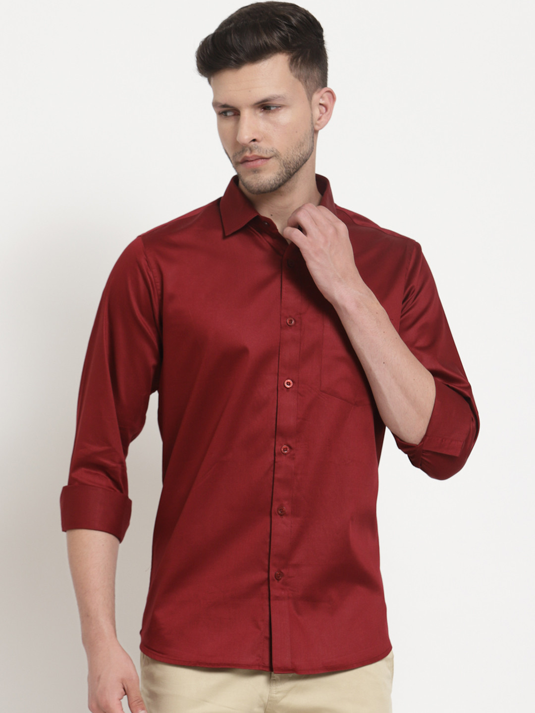 Emerals Men Maroon Standard Semiformal Shirt