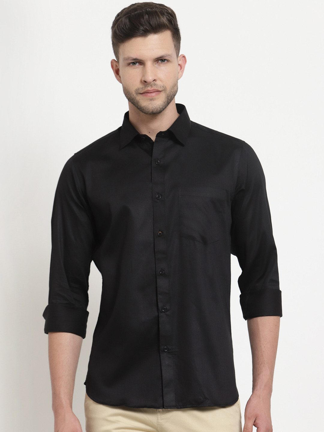 Emerals Men Black Standard Regular-Fit Semiformal Cotton Shirt