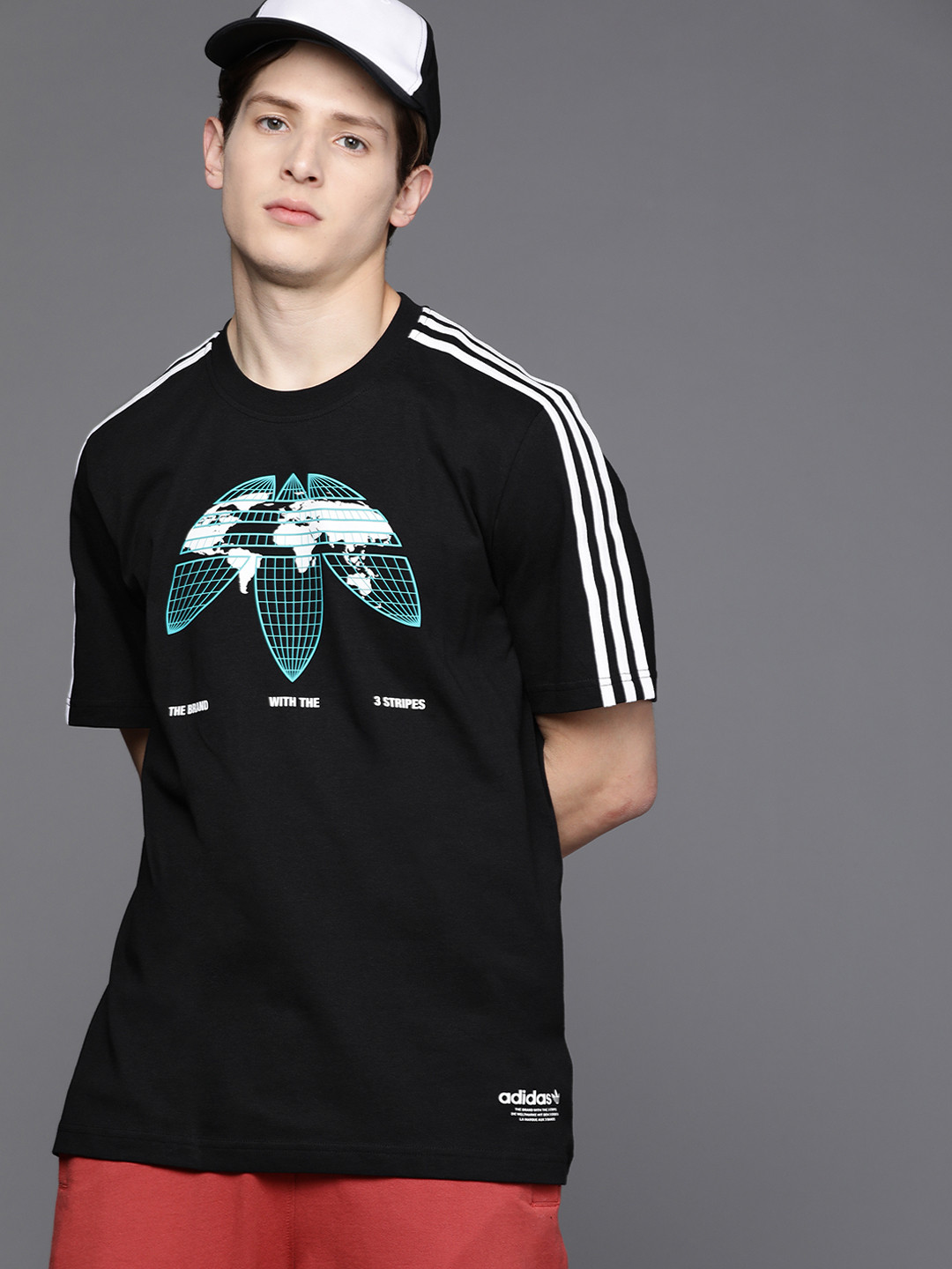 ADIDAS Originals Men Black & Green United Brand Logo Print Pure Cotton Sustainable T-shirt