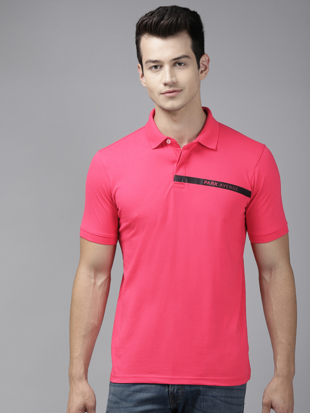Park Avenue Men Pink Brand Logo Print Polo Collar Slim Fit T-shirt