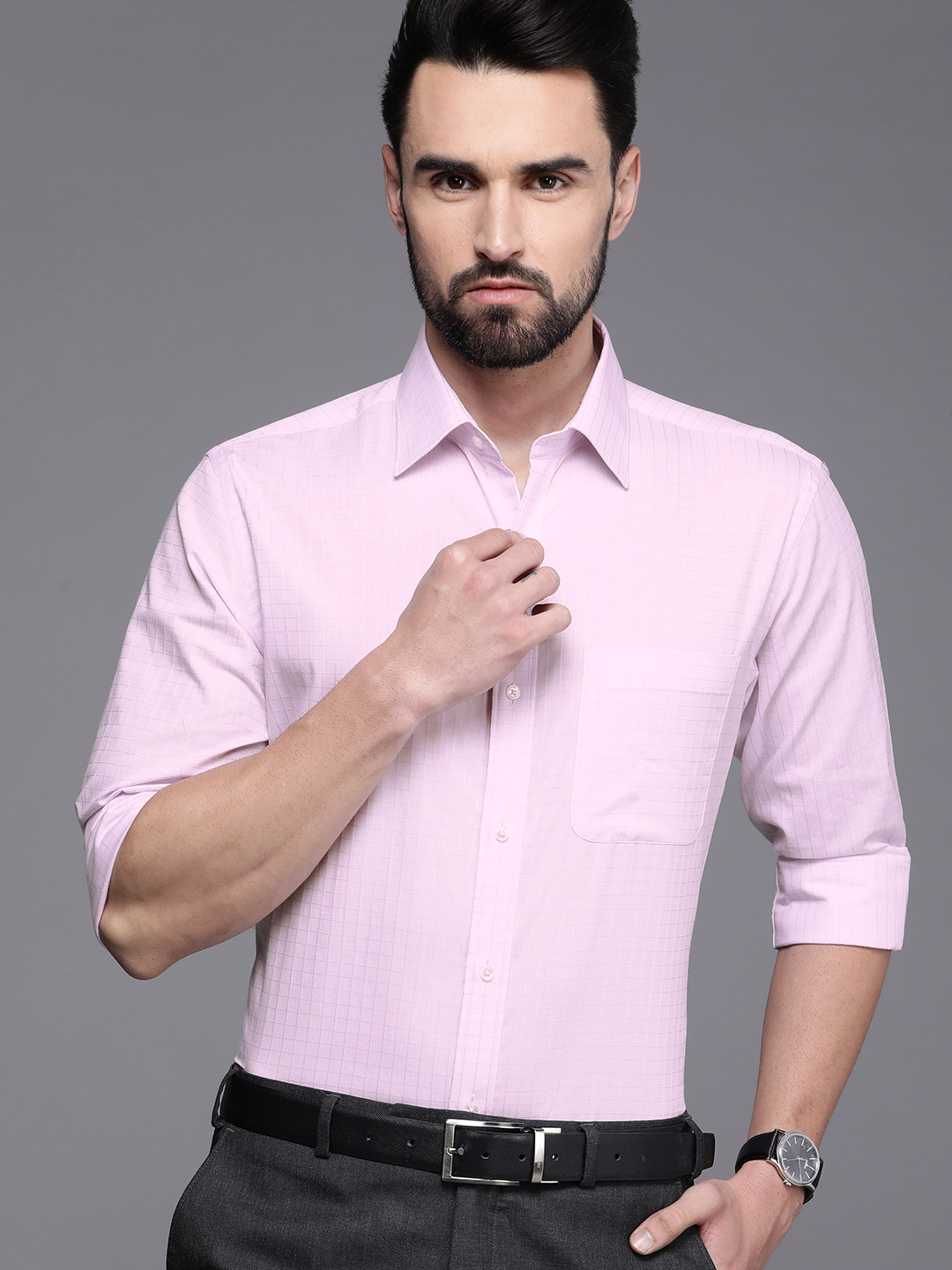 Raymond Men Violet Slim Fit Checked Formal Shirt