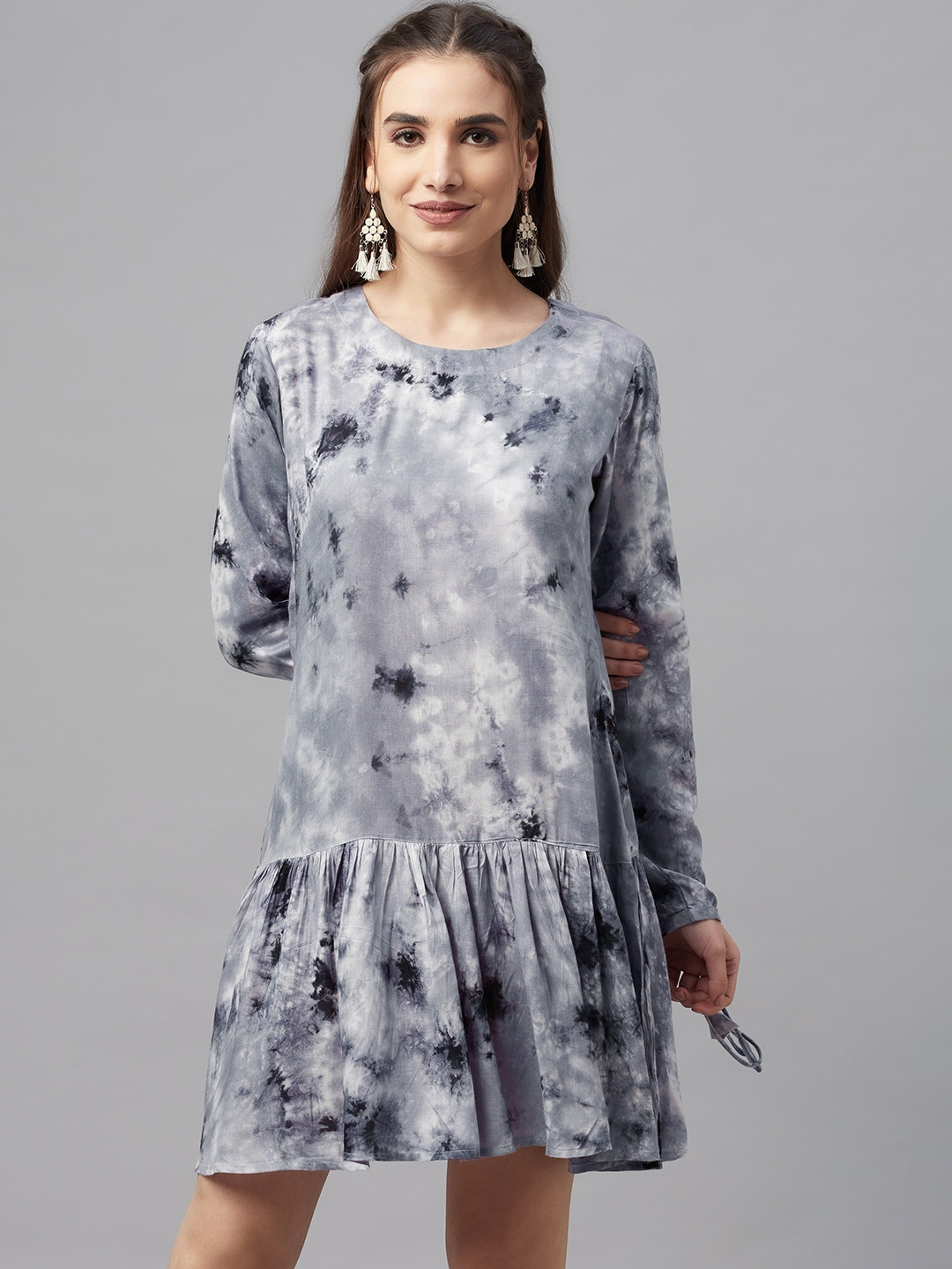 MBE Grey Tie and Dye Peplum Dress
