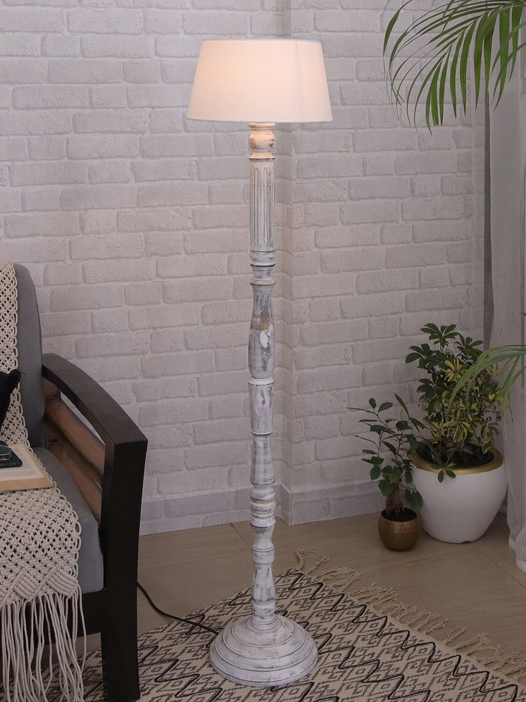 Homesake White Wood Antique Athens Candlestick Floor Lamp With Drum Shade