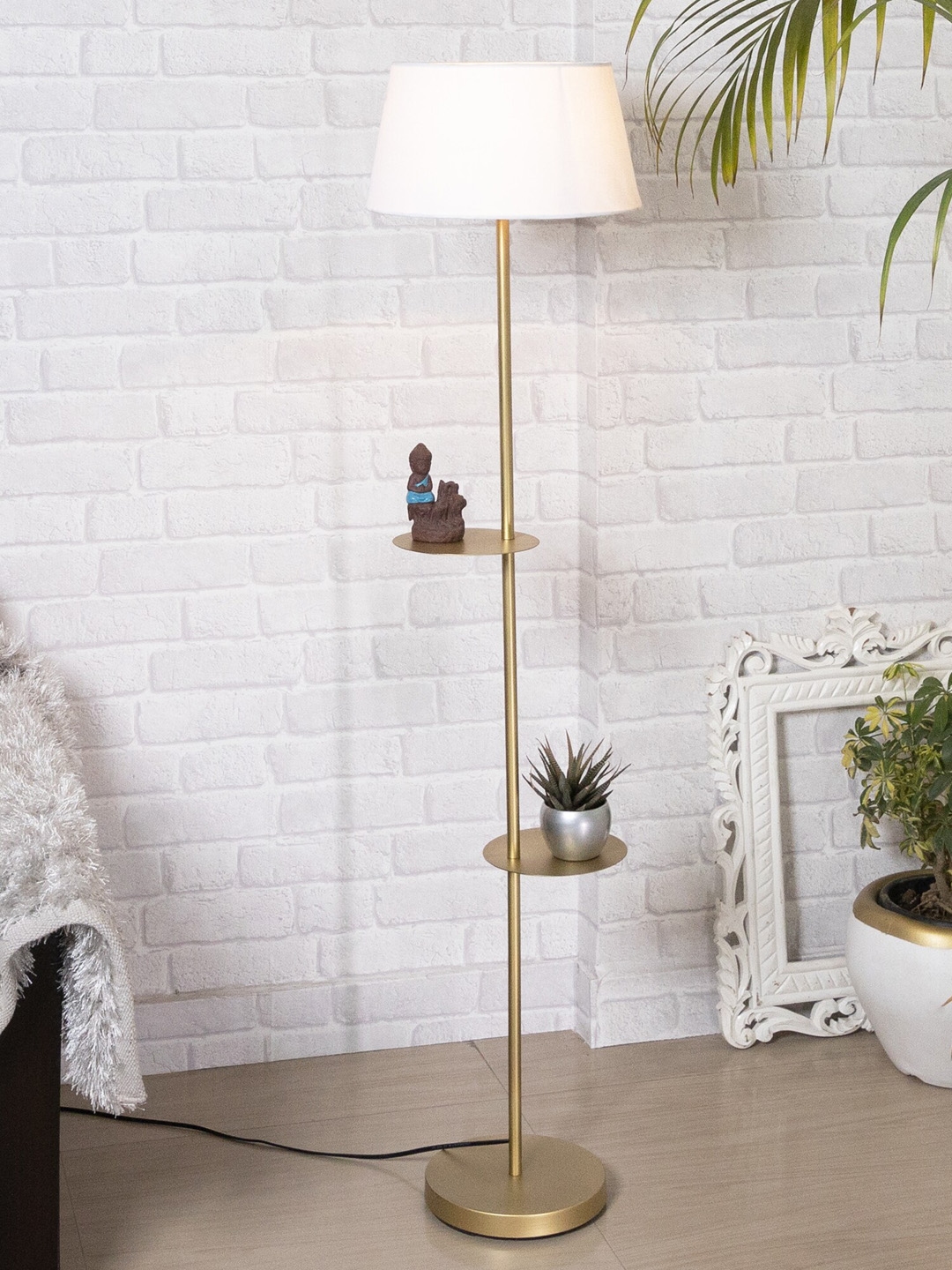 Homesake White  & Gold-Toned Duo Shelf Metal Floor Lamp
