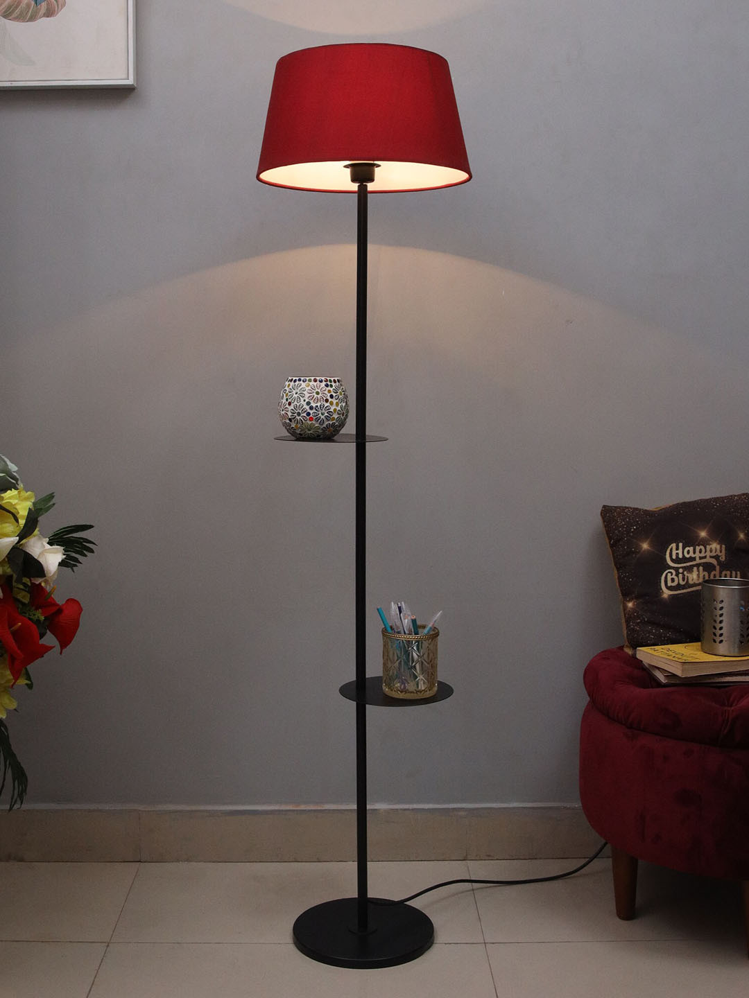Homesake Black & Red Duo Shelf Metal Floor Lamp