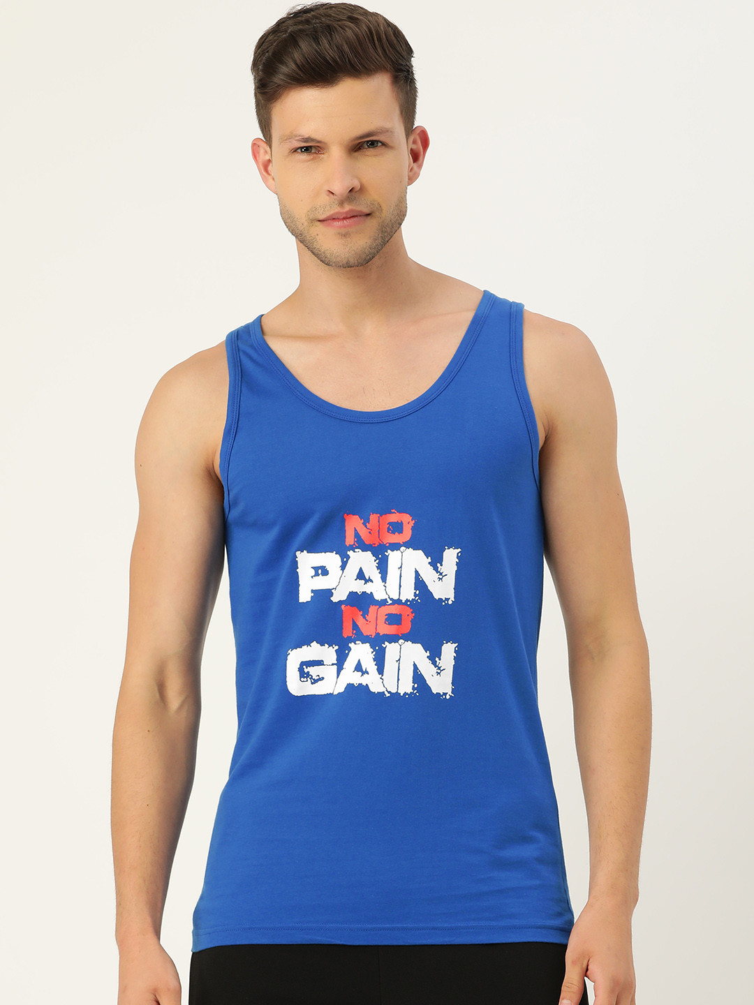 ROMEO ROSSI Men Blue & White Typography Pure Cotton Gym Vest