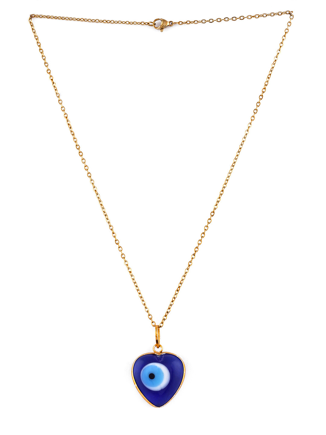 EL REGALO Women Blue & Gold-Toned Brass Handcrafted Evil Eye Chain Necklace
