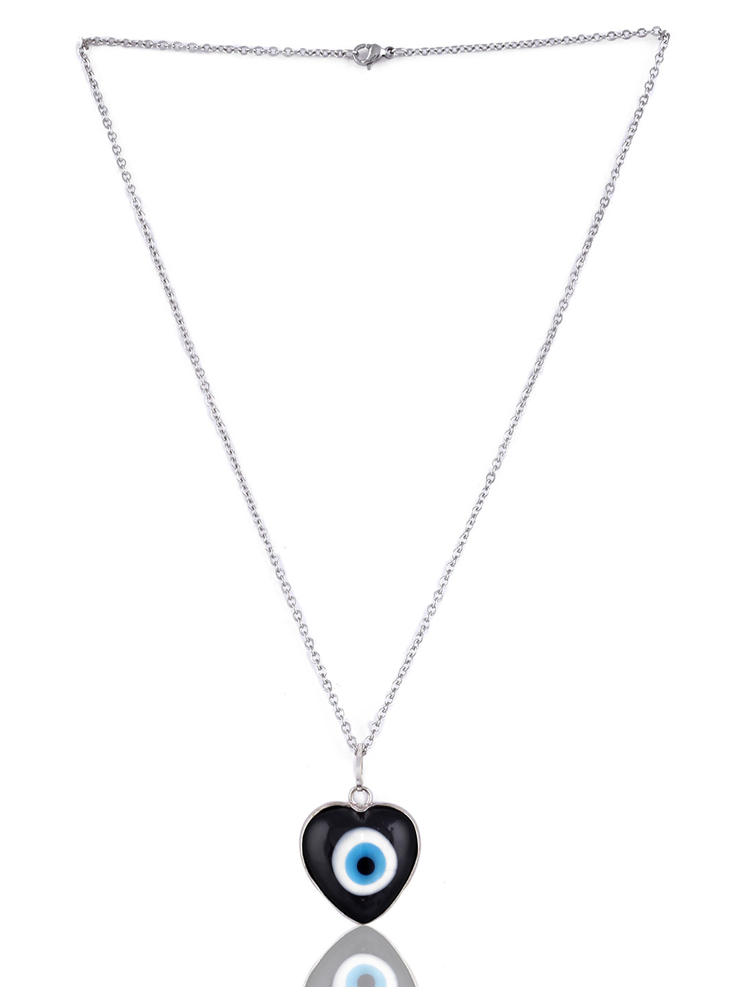 EL REGALO Black & Silver-Toned Brass Evil Eye Necklace