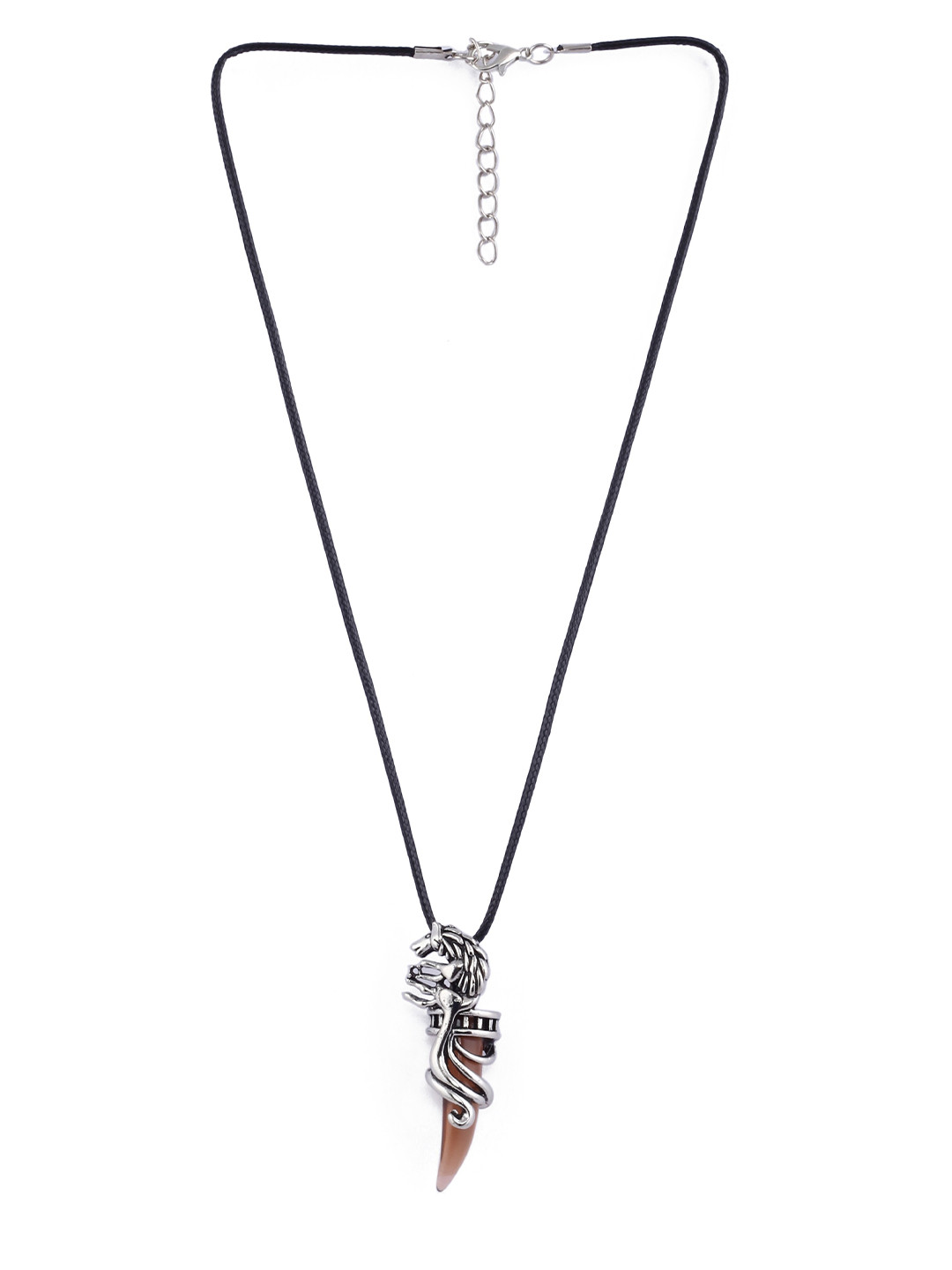 EL REGALO Unisex Brown & Silver-Plated Wolf pendent Necklace