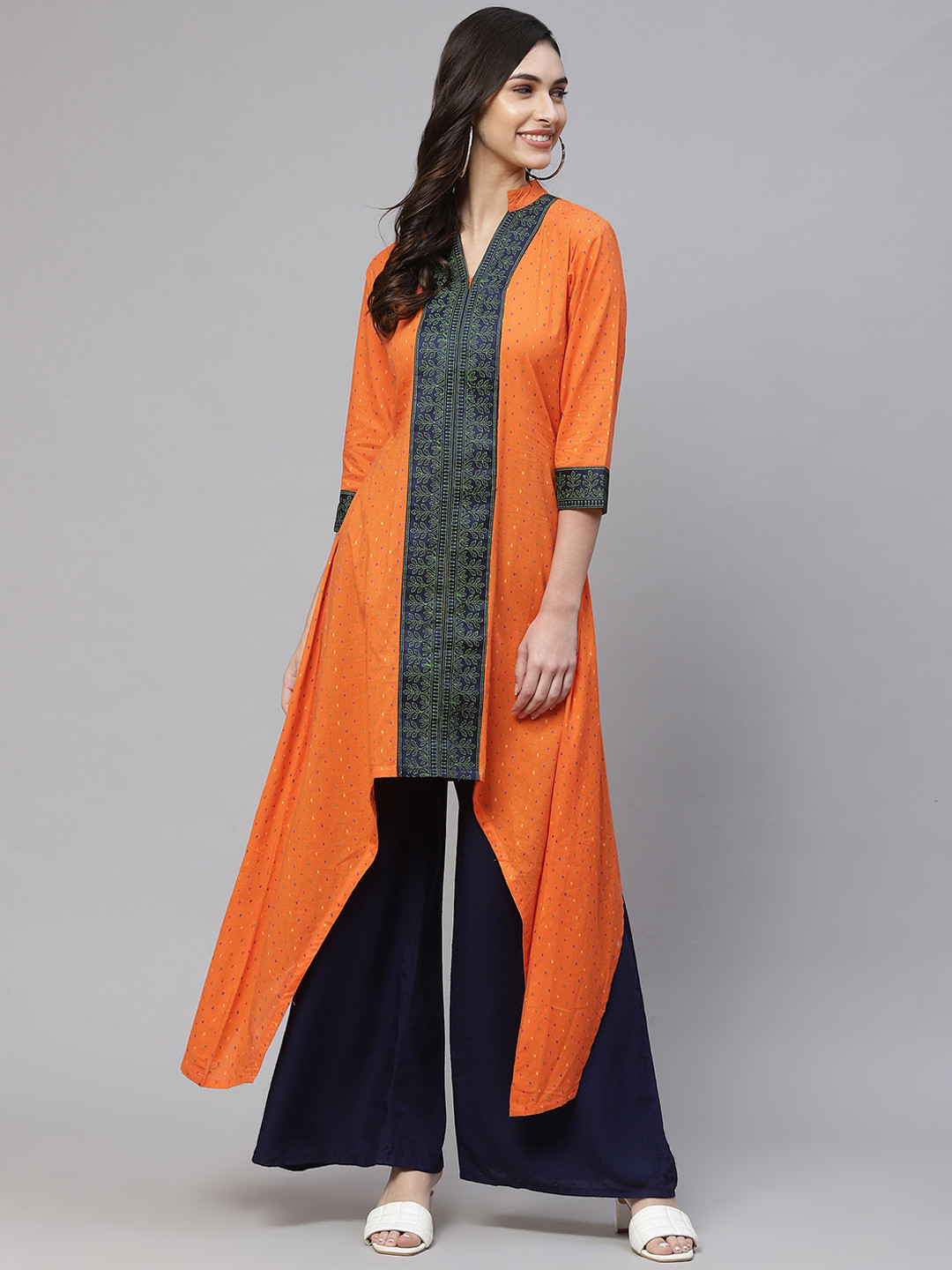 MBE Women Orange Embellished Anarkali Kurta