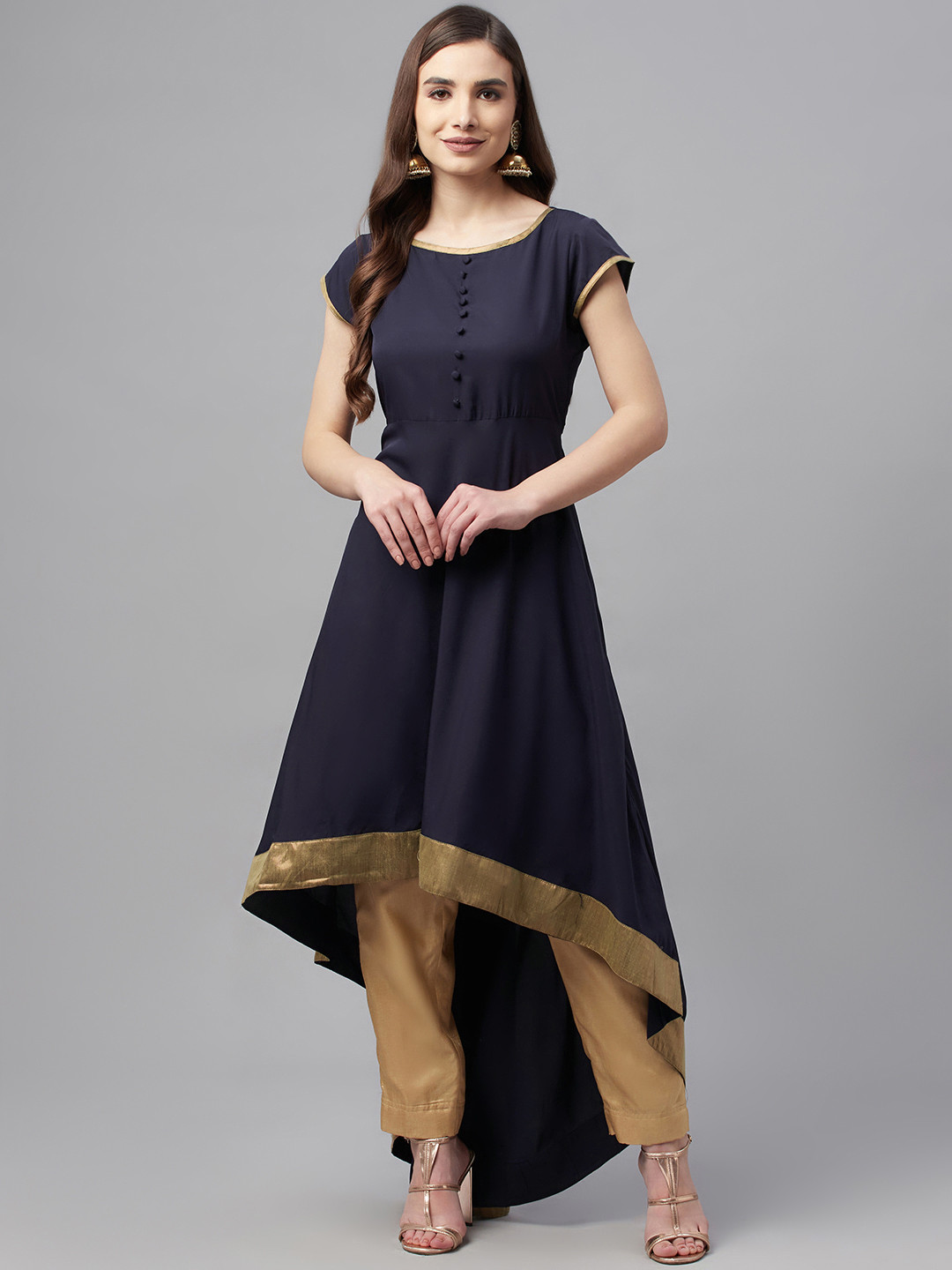 MBE Women Navy Blue Indigo Crepe Anarkali Kurta