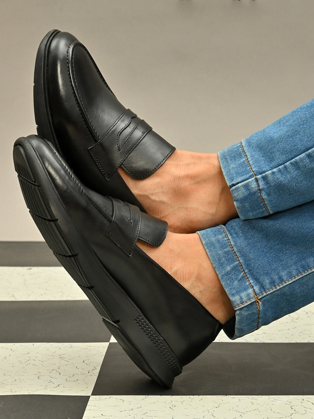 San Frissco Men Black Solid Genuine Leather Formal Slip-On Shoes