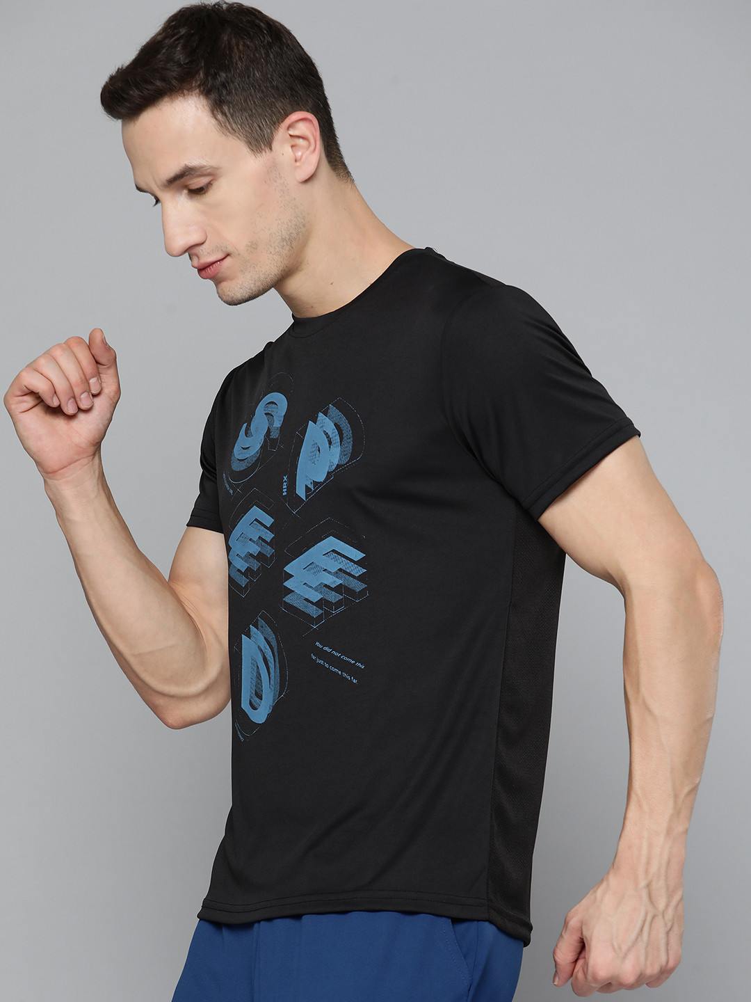 HRX By Hrithik Roshan Running Men Jet Black Rapid-Dry Typography T-shirts