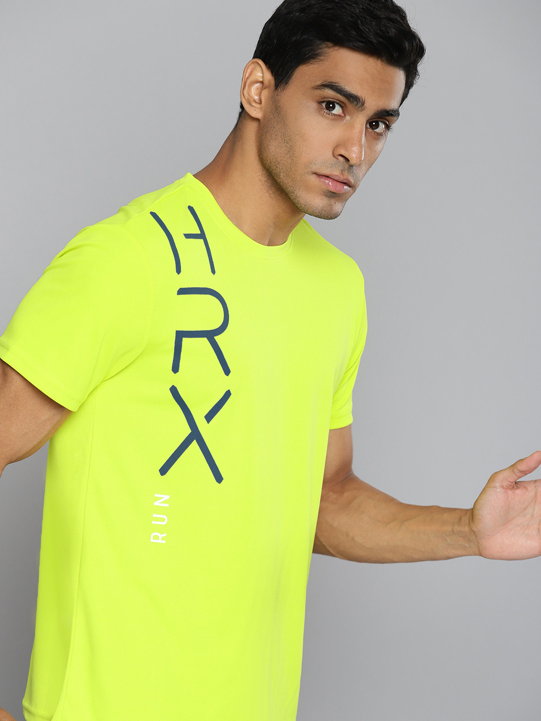 HRX By Hrithik Roshan Men Running NEON LIME Rapid-Dry Brand Carrier T-shirt