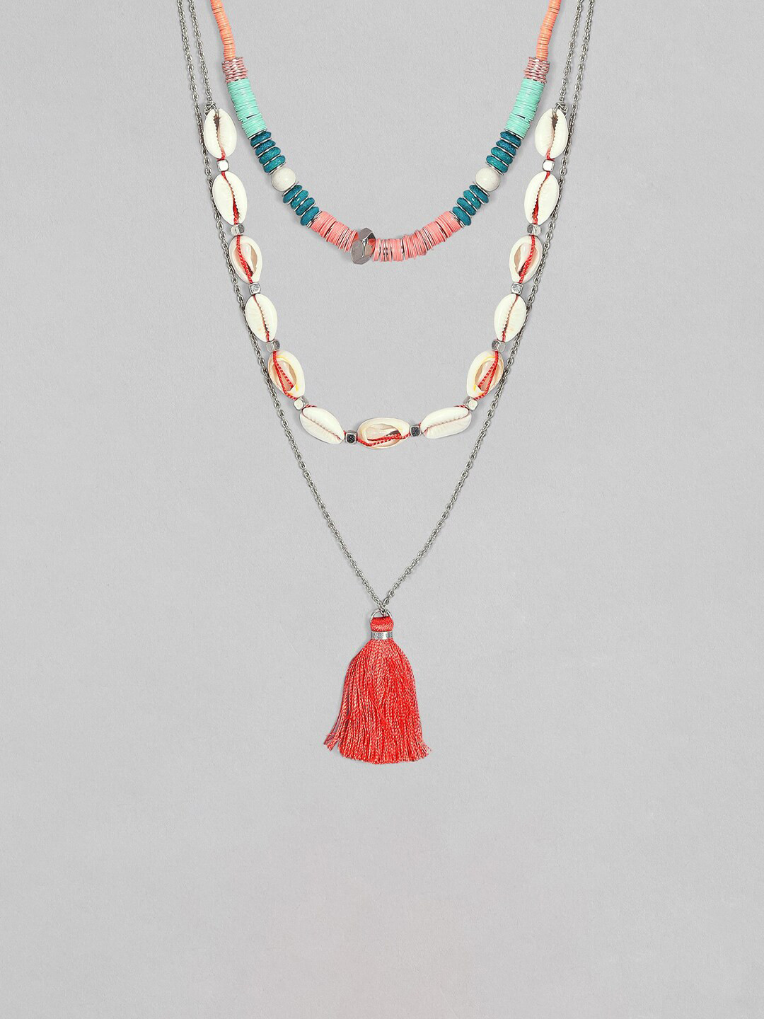 Rubans Voguish Blue & Pink Multi Layered Necklace