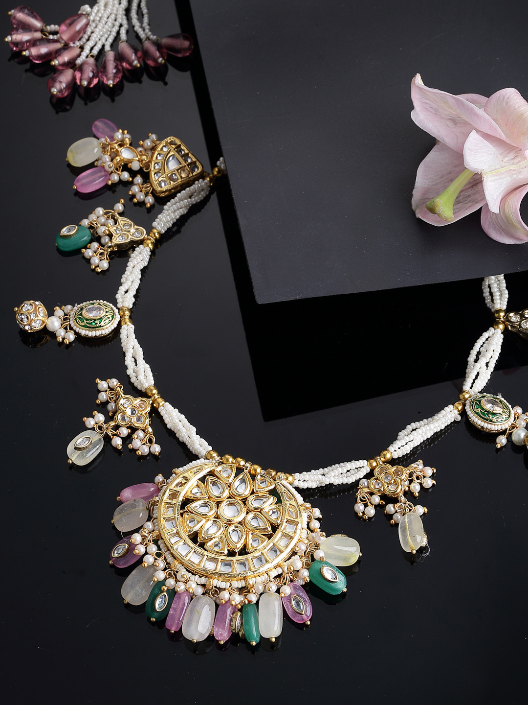DUGRISTYLE Gold-Toned & Pink Sterling Silver Gold-Plated Handcrafted Necklace