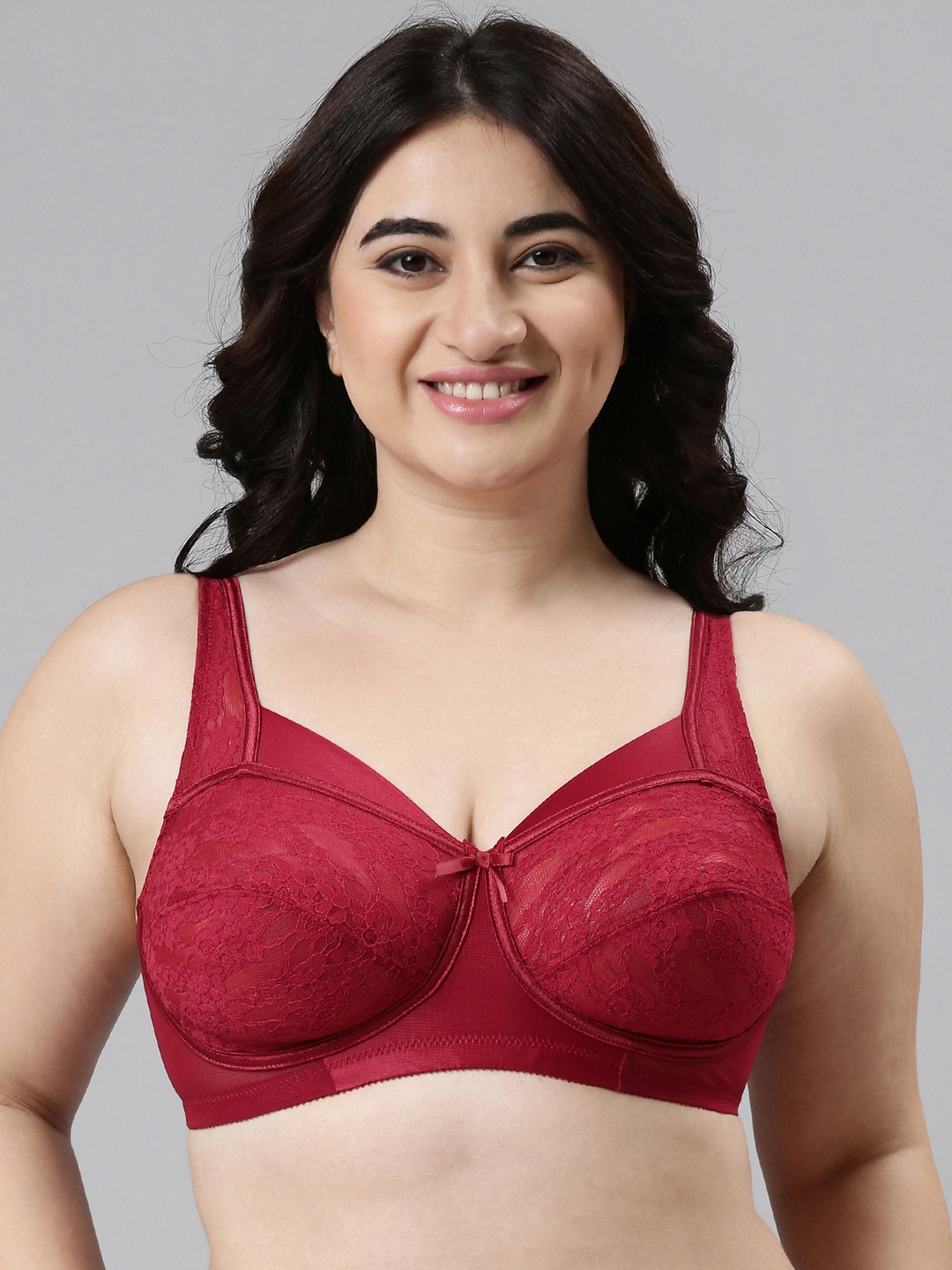 Buy Enamor Women Maroon Non Padded Non Wired Full Support Lace Bra With  Sectioned Cups FB06 - Bra for Women 172090