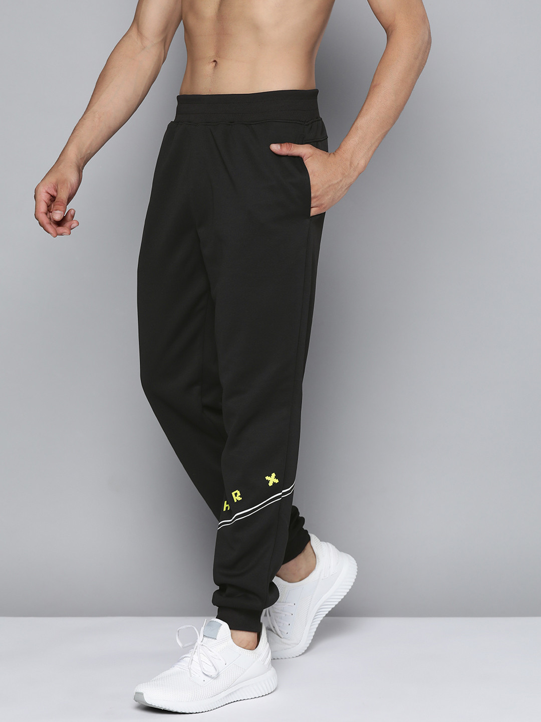 HRX By Hrithik Roshan Running Men Jet Black Straight Fit Rapid-Dry Brand Carrier Joggers