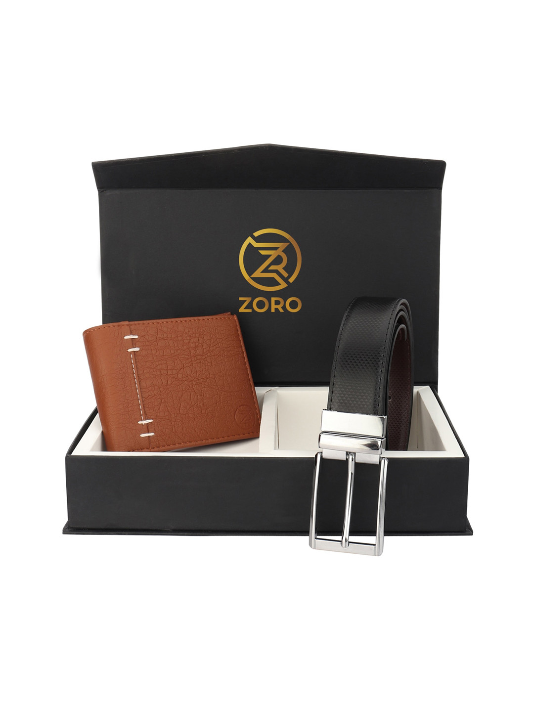 ZORO Men Black Solid Belt & Wallet Accessory Gift Set