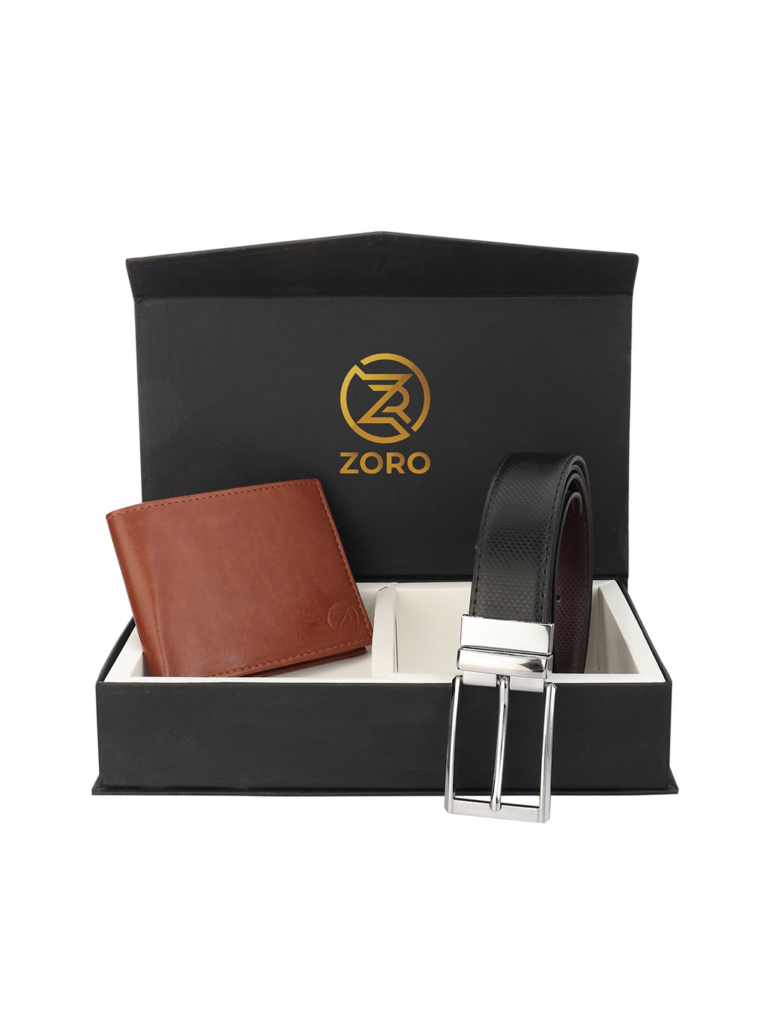 ZORO Men Black & Brown Solid Belt & Wallet Accessory Gift Set