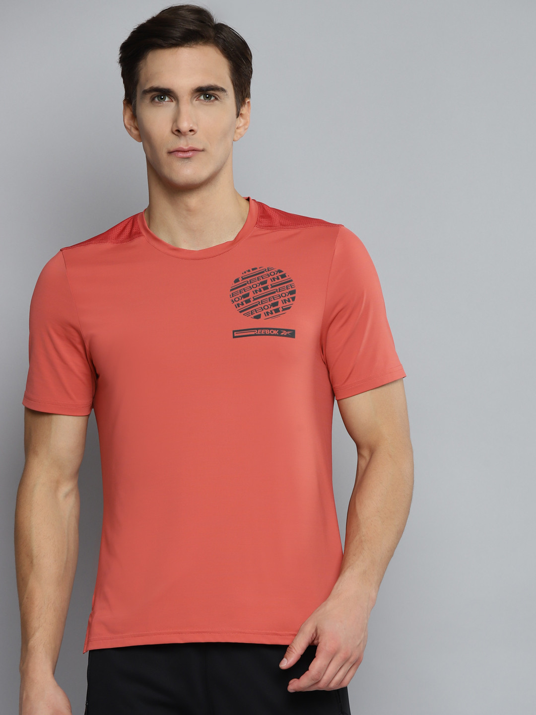 Reebok Men Rust Red TSR SS AC Graphic Running T-Shirt