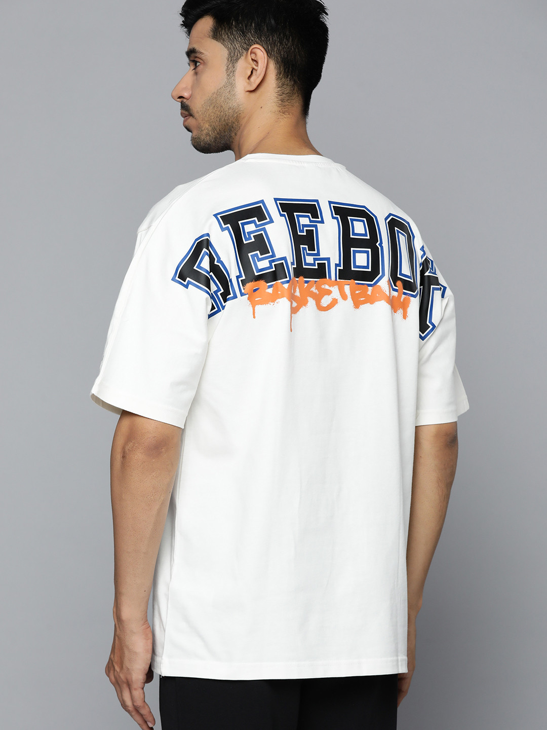 Reebok Classic Unisex White & Navy Blue Pure Cotton Typography Printed T-shirt