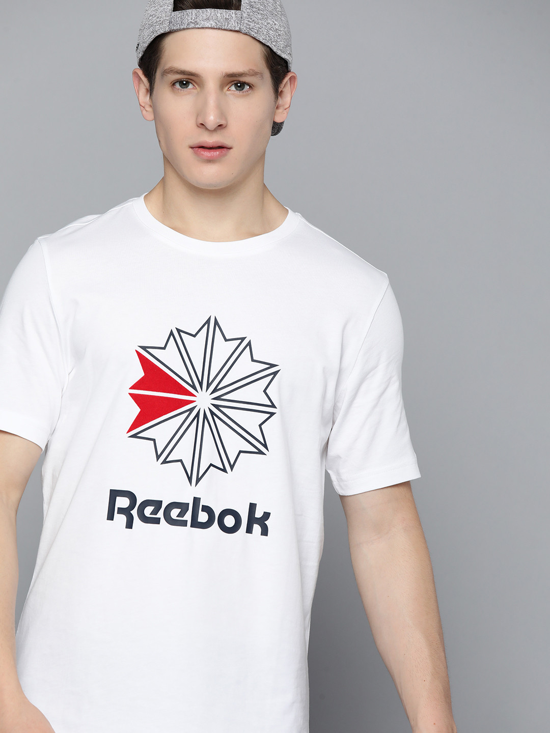 Reebok Classic Unisex White & Black Pure Cotton Brand Logo Printed T-shirt