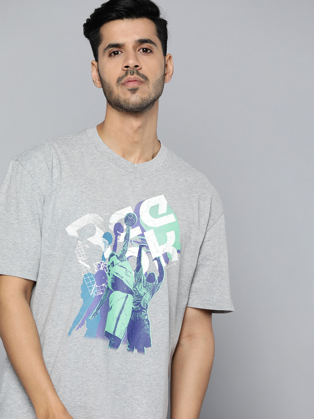 Reebok Classic Unisex Grey & Green Pure Cotton Printed Training or Gym T-shirt