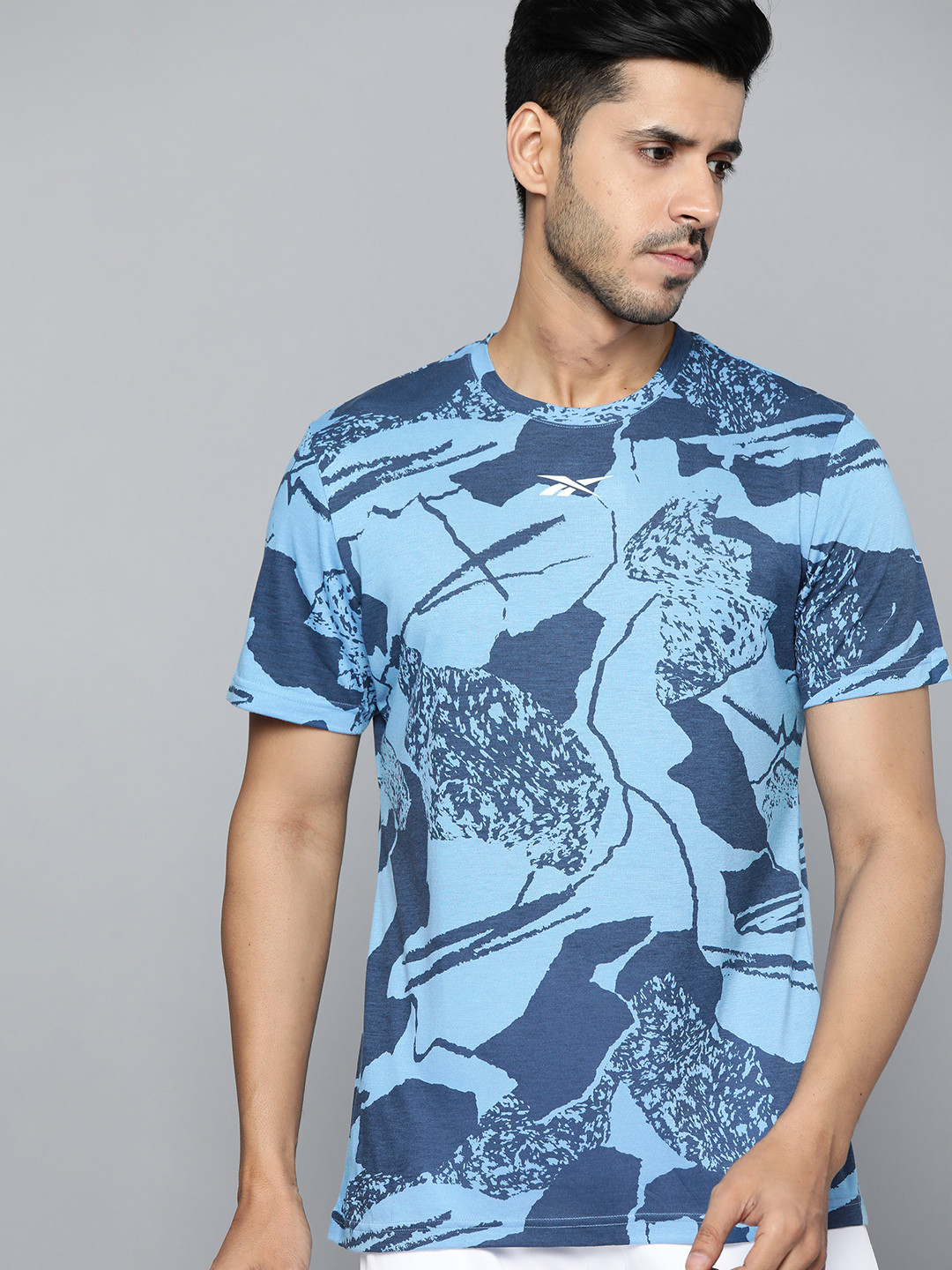 Reebok Men Blue Workout All Over Print T-shirt