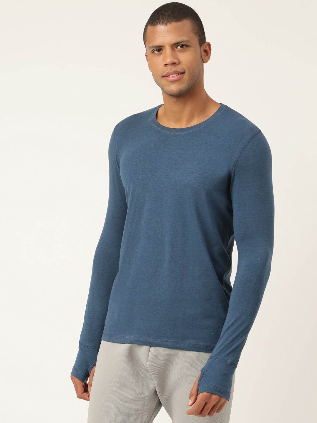 FREECULTR Men Blue Solid Anti Microbial Lounge T-Shirts