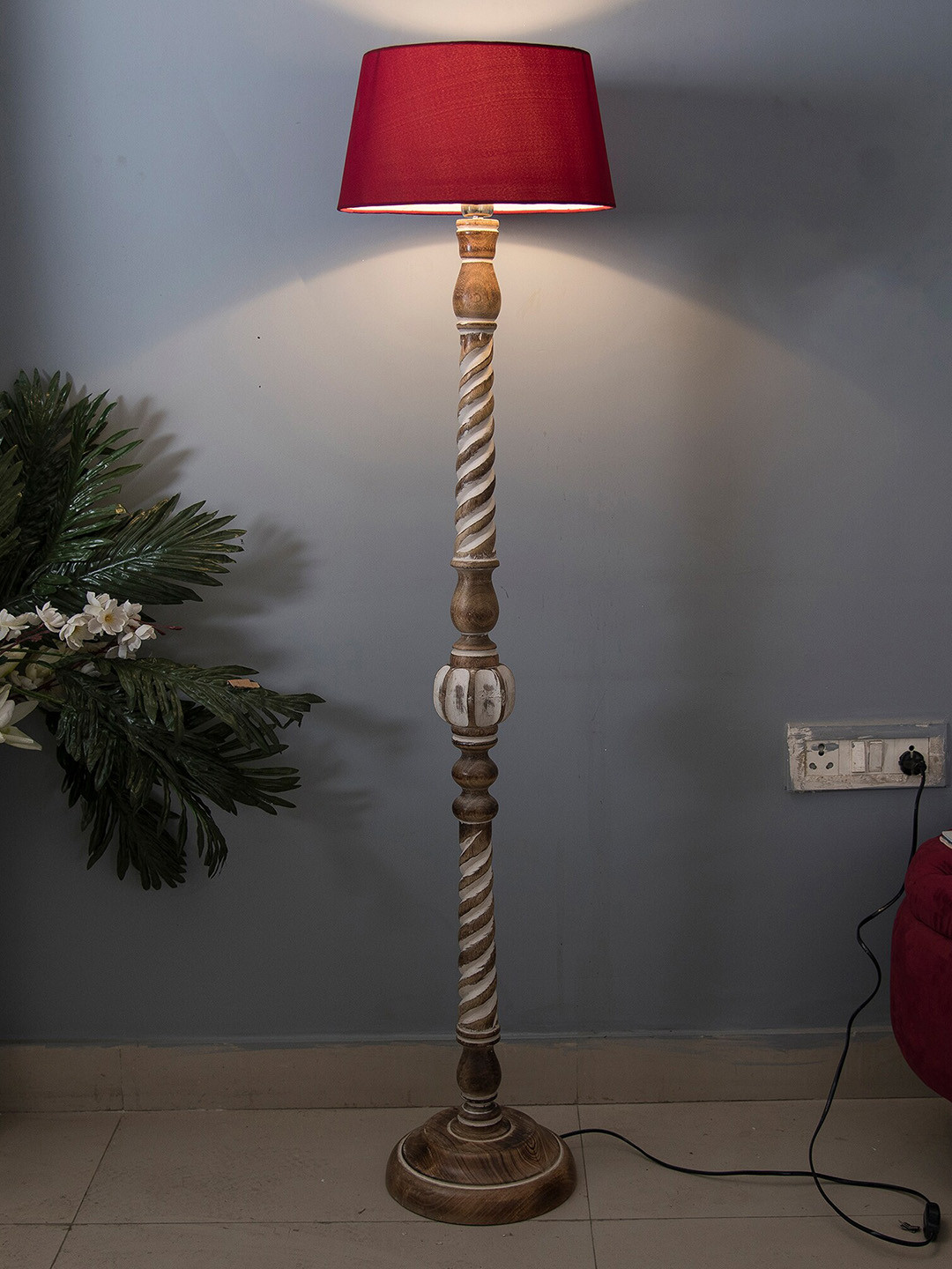Homesake Red Antique White Twister Floor Lamp With Fabric Shade