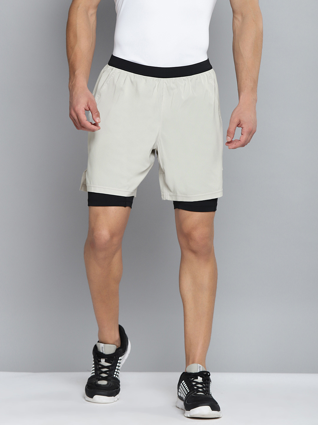 Reebok Men Off White Solid RE  2-1 Sports Shorts