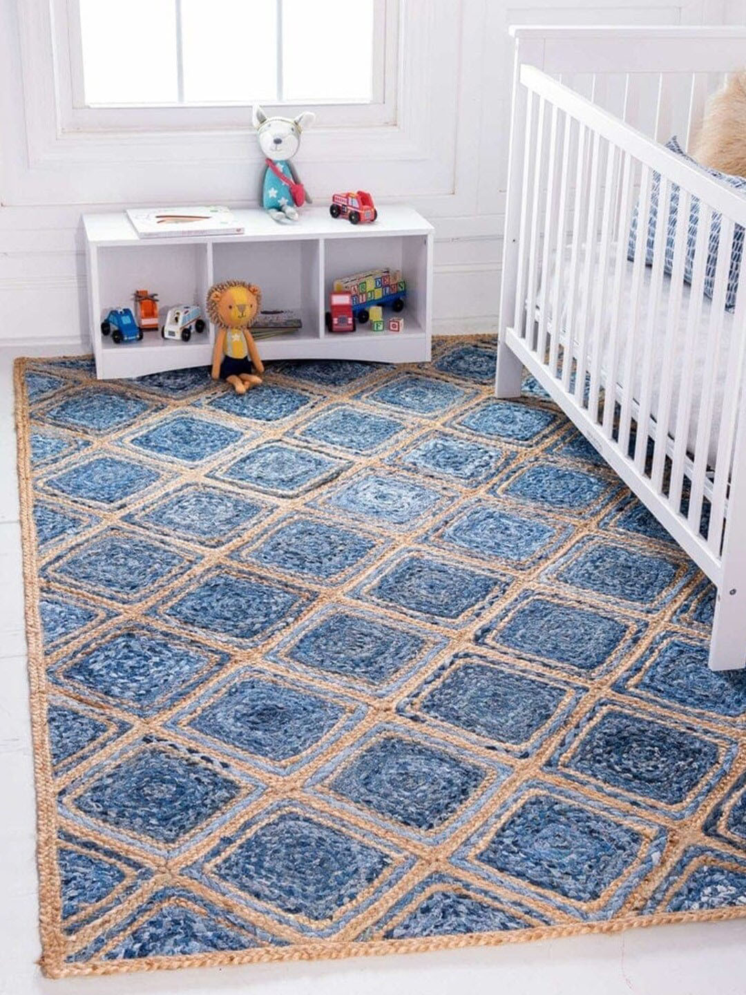 HABERE INDIA Blue Hand Woven-Design Carpet