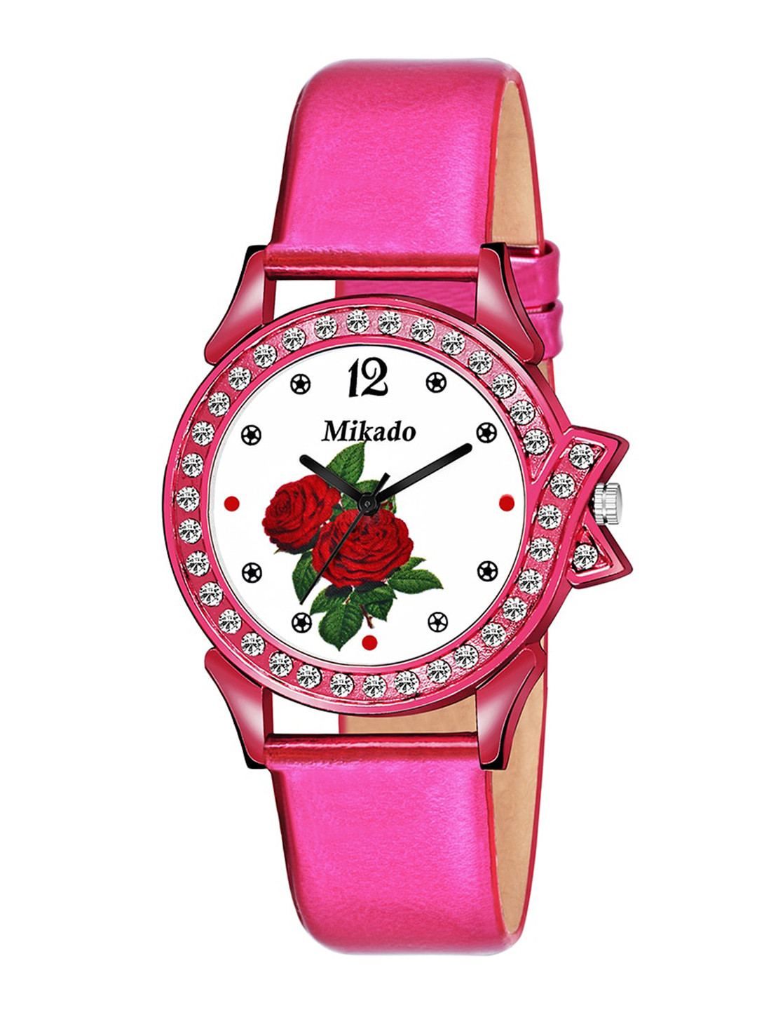 Mikado Women White Brass Embellished Dial & Pink Leather Straps Analogue Watch SK 1110