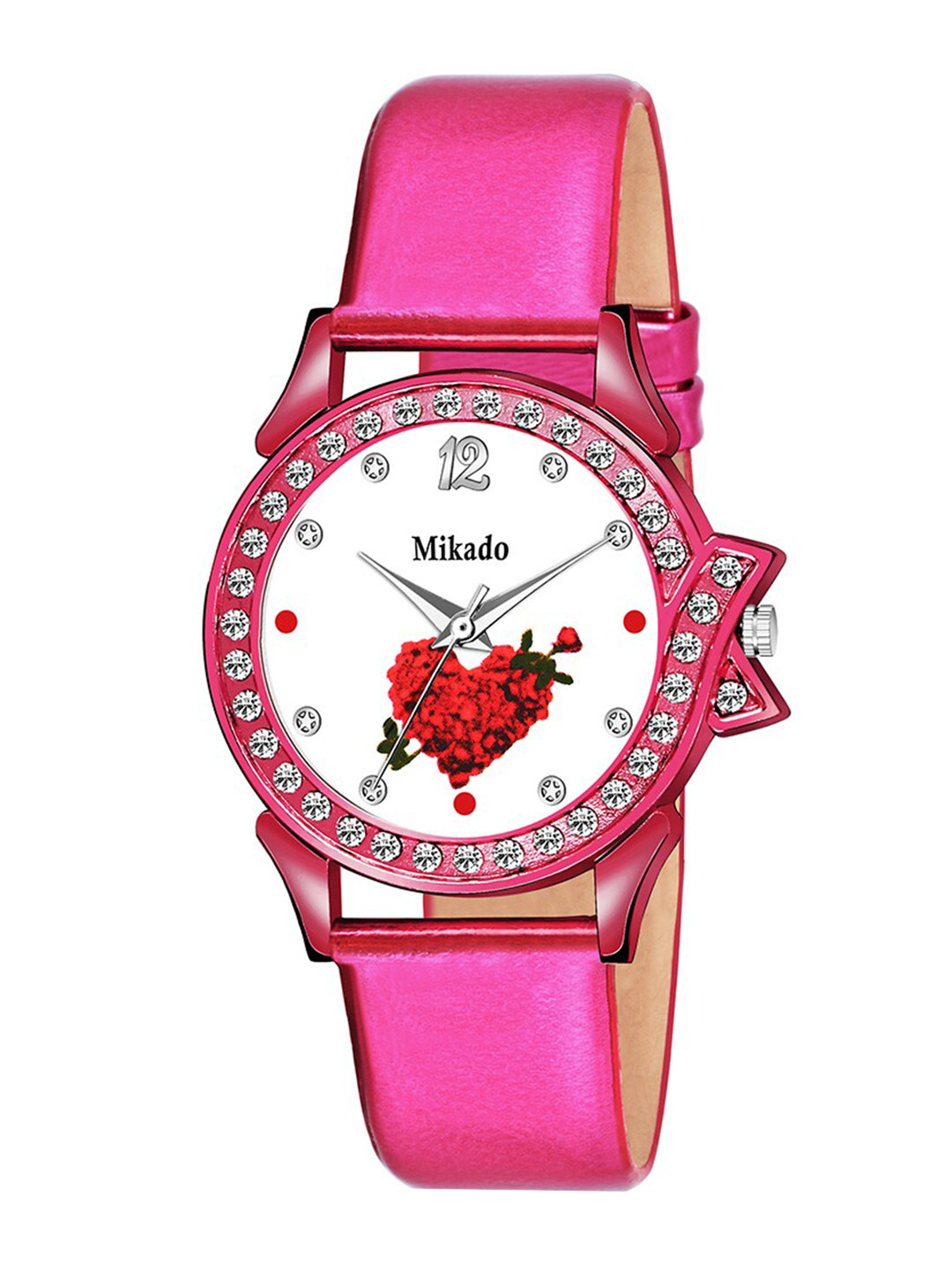 Mikado Women Pink Brass Printed Dial & Leather Straps Analogue Watch