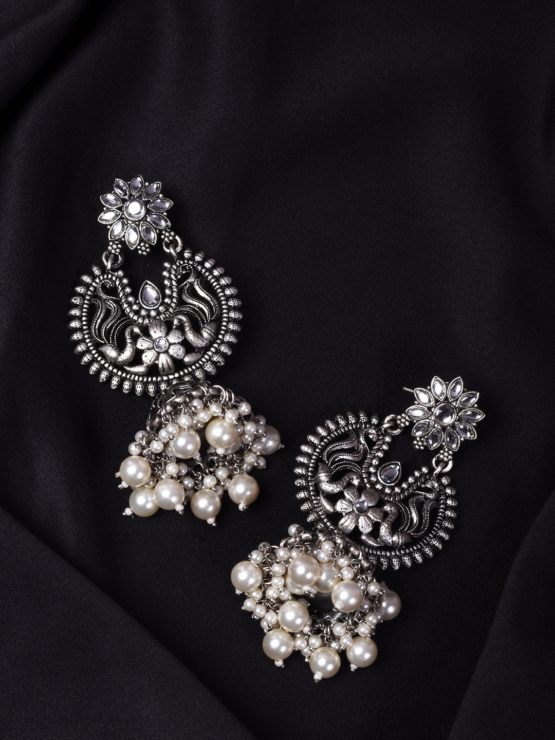 STEORRA JEWELS Silver-Plated Contemporary Jhumkas Earrings