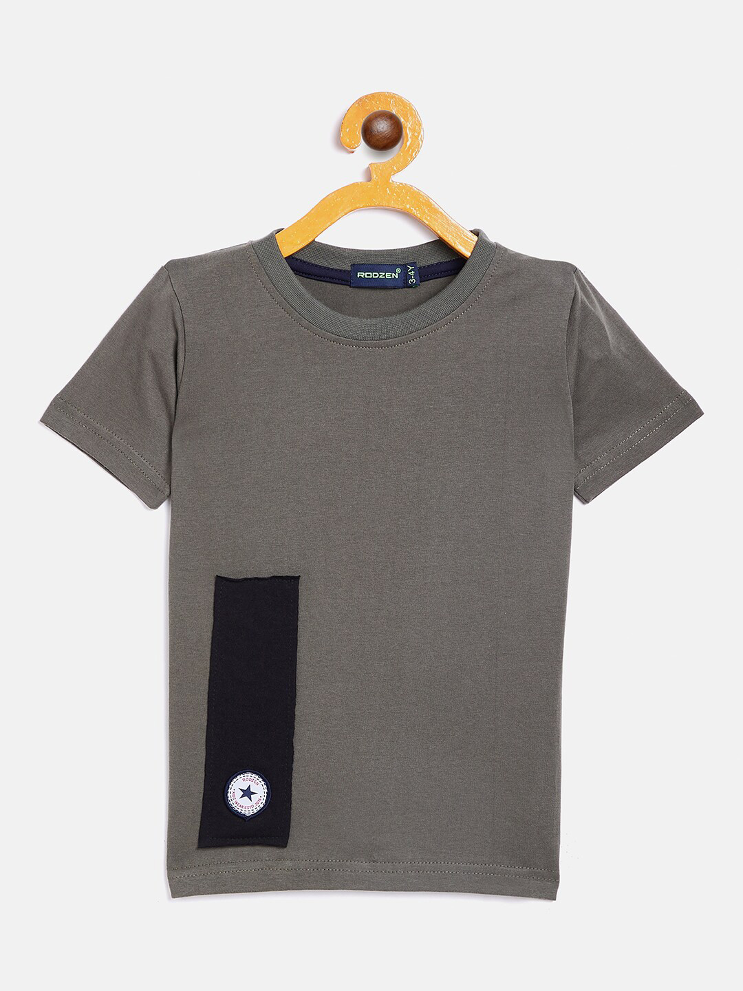 Rodzen Boys Grey & Black Colourblocked Pure Cotton T-shirt