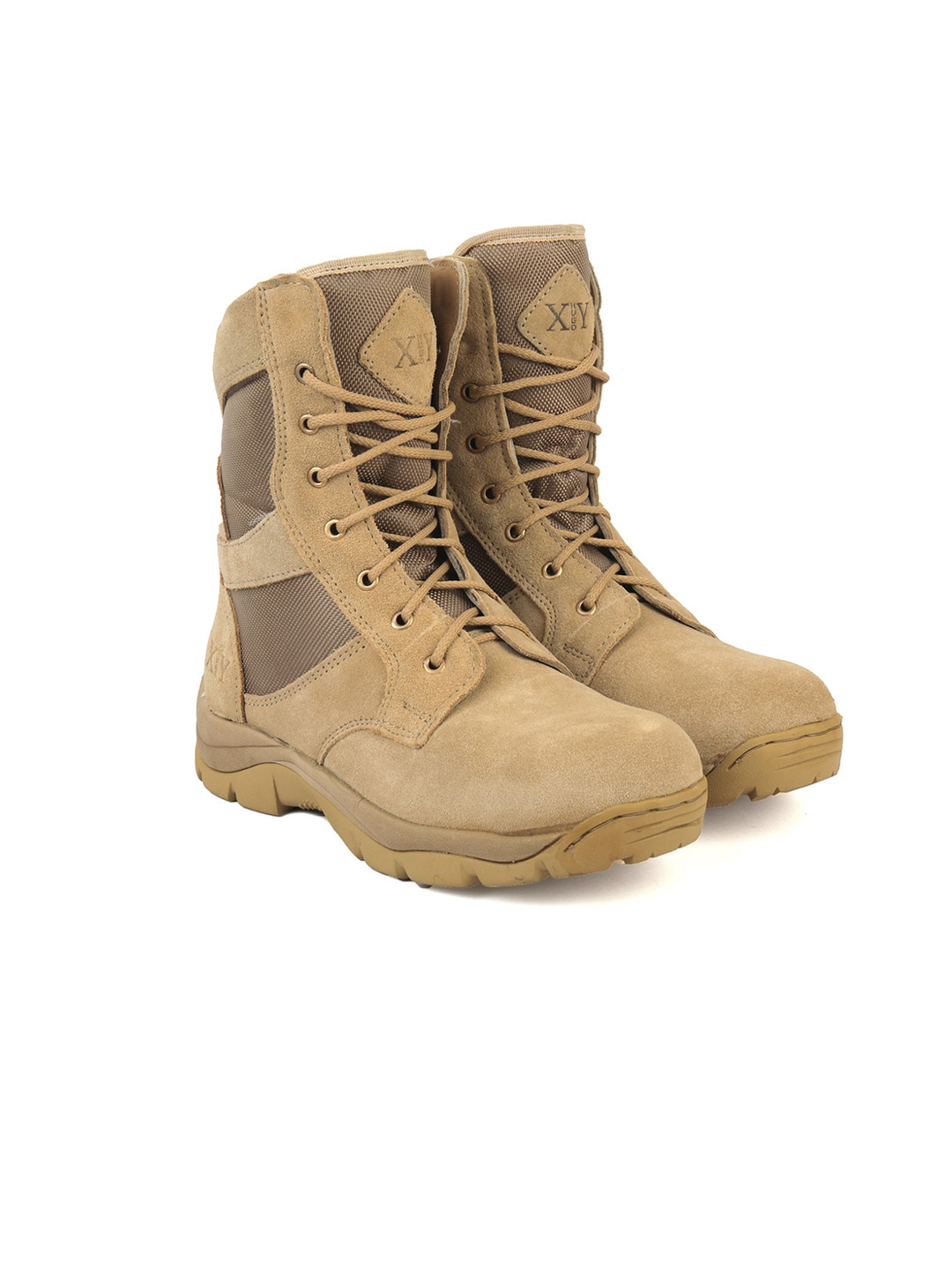 XHUGOY Men Tan Colourblocked Suede Boots