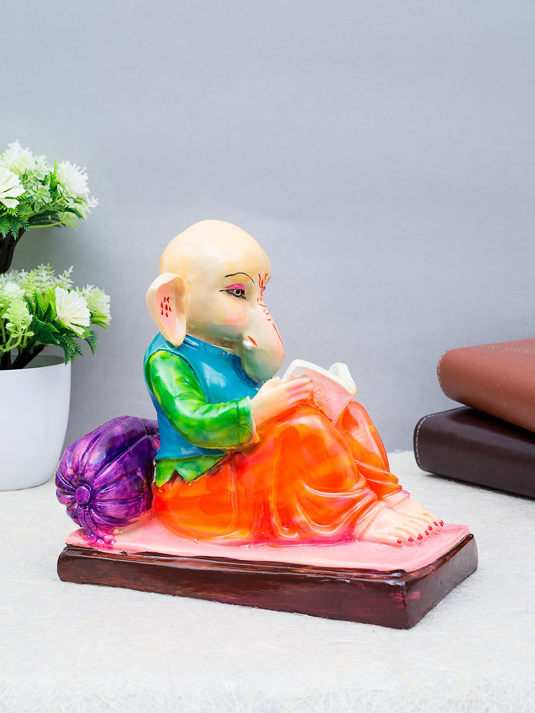 Golden Peacock Lord Ganesha Red Polyresin Glossy Living Room Hand-Crafted Medium Showpiece - 7.2 Inches