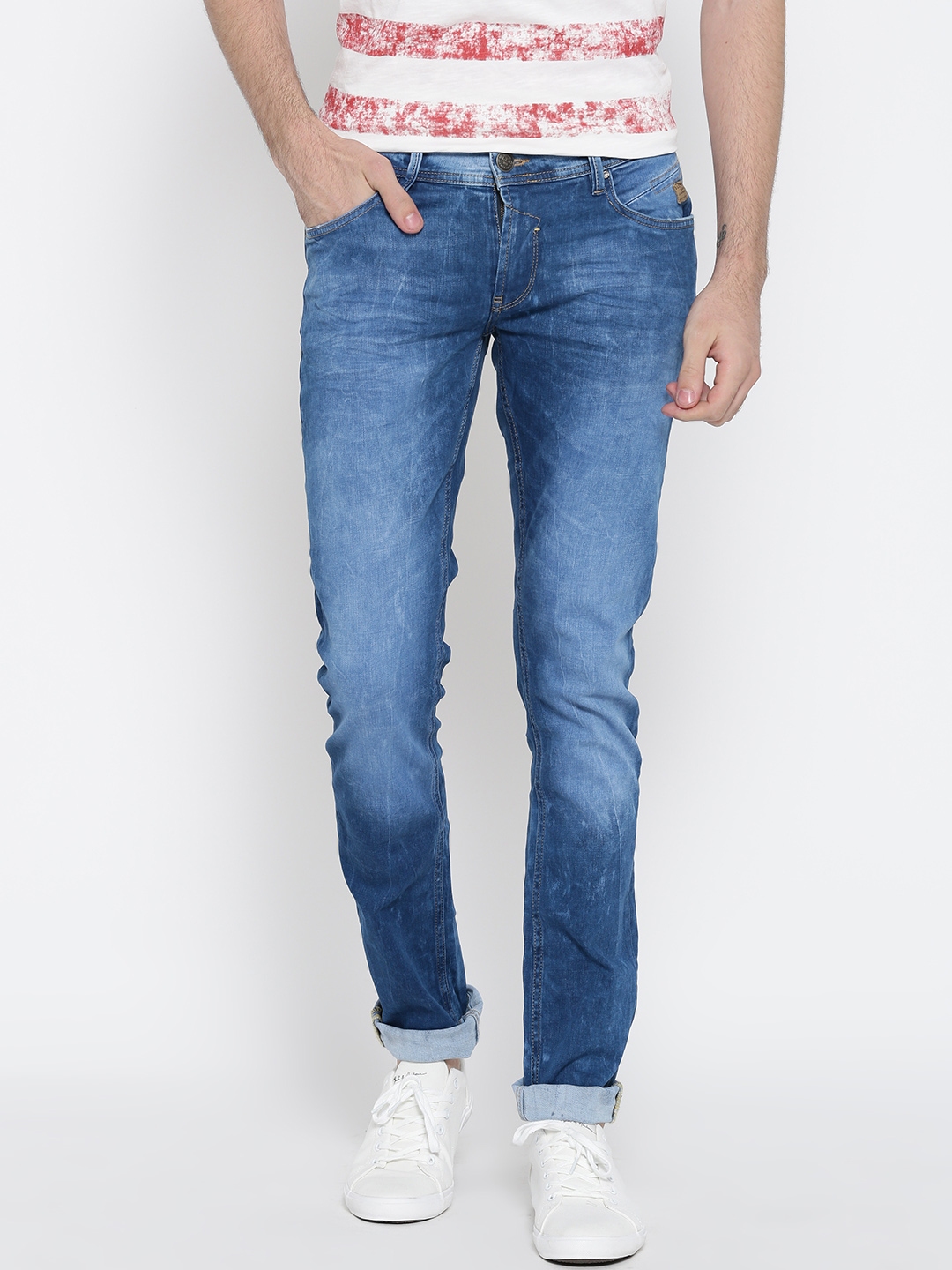 Fryse de Emigrere Buy BLEND Men Blue Cirrus Skinny Fit Washed Stretchable Jeans - Jeans for  Men 1721187 | Myntra