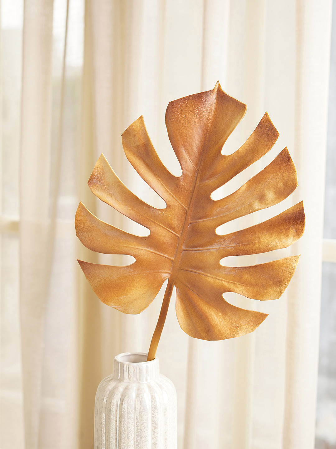 Pure Home and Living Brown Solid Monstera Leaf Spray Artificial Flowers and Plants