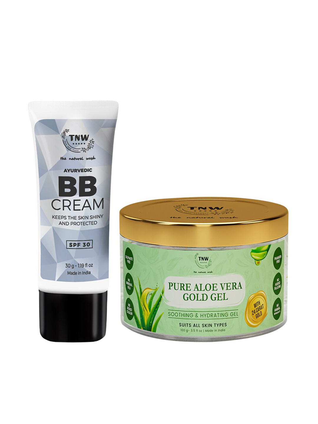 TNW the natural wash Set of BB Cream - Light Shade 30g & Pure Aloe Vera Gold Gel 100g