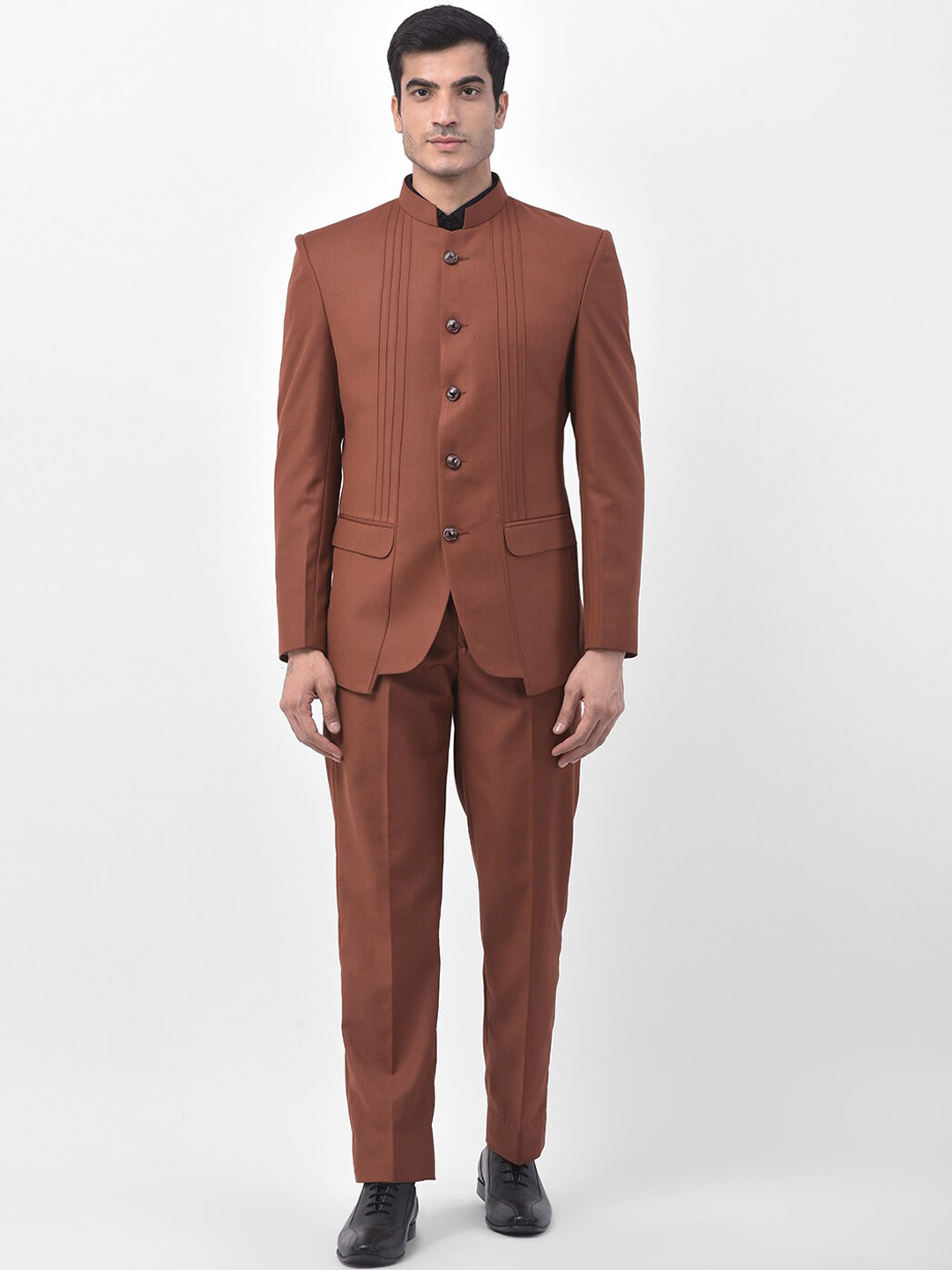 LUXURAZI Men Brown Solid Slim-Fit Single-Breasted Two-Piece Jodhpuri Formal Suit