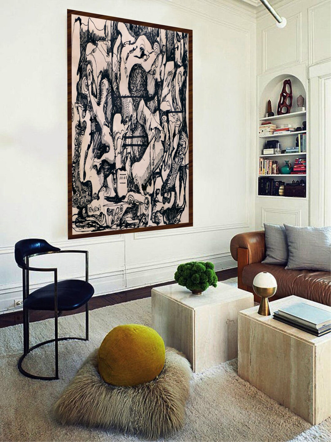 The Art House Off-White & Black Abstract Painting Framed Wall Art