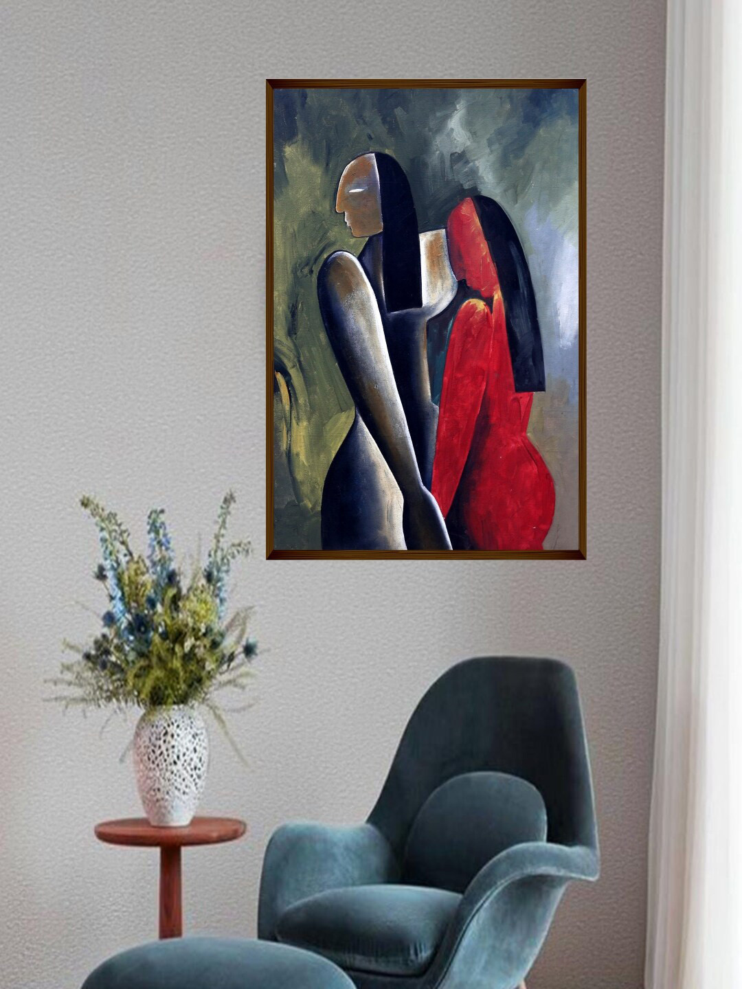 The Art House Blue Wall Living Room Rectangle Potrait Paintings Wall Art -40 x 30In