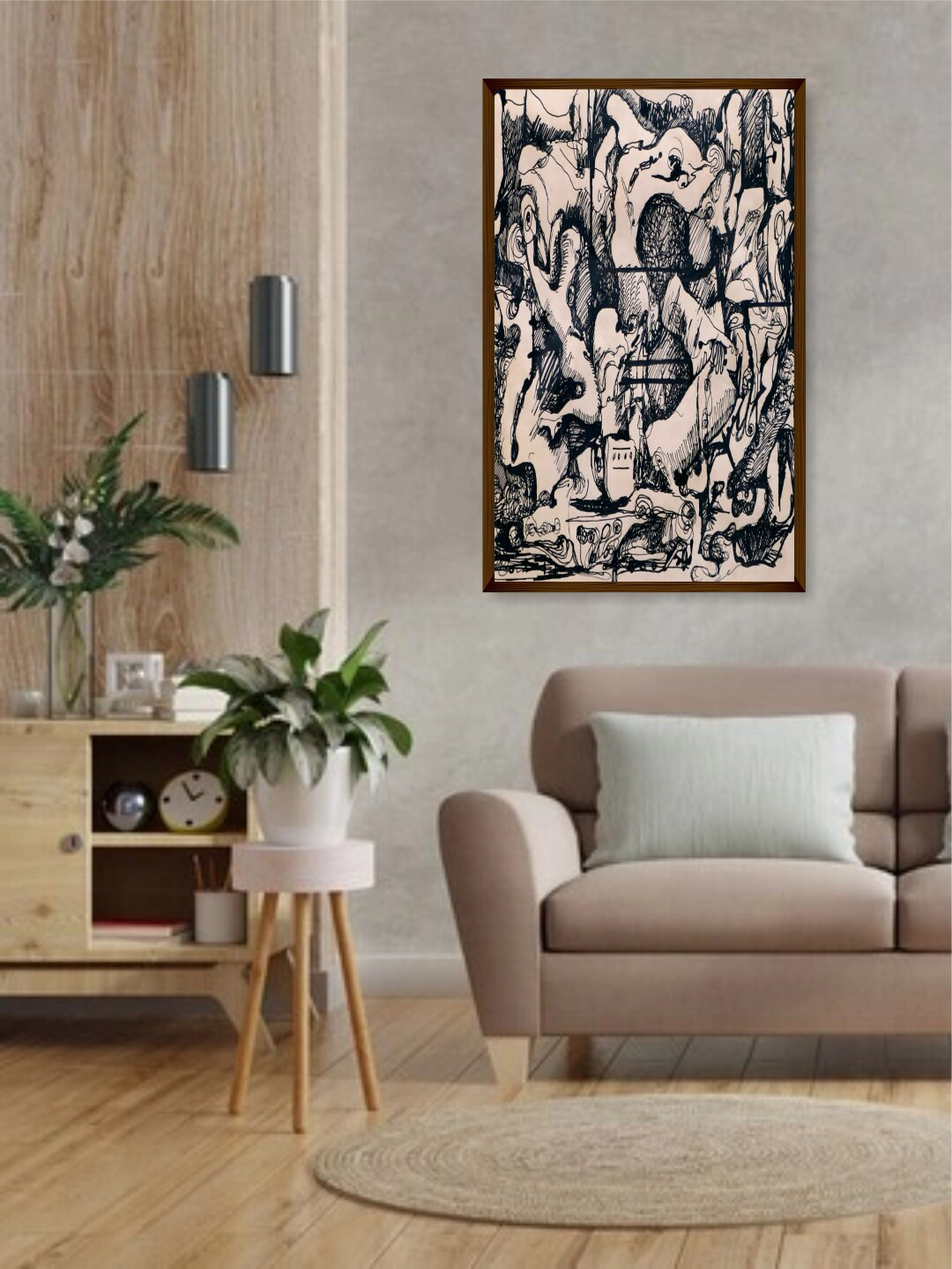 The Art House Off-White & Black Abstract Painting Framed Wall Art