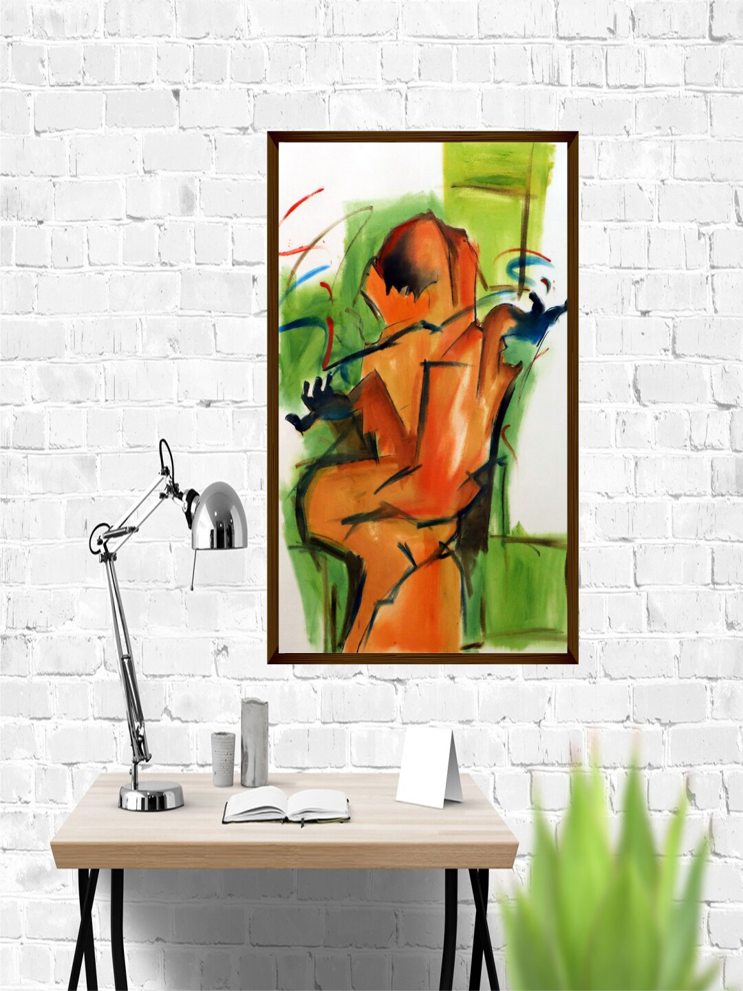 The Art House Orange & Green Abstract Painting Wall Art Painting