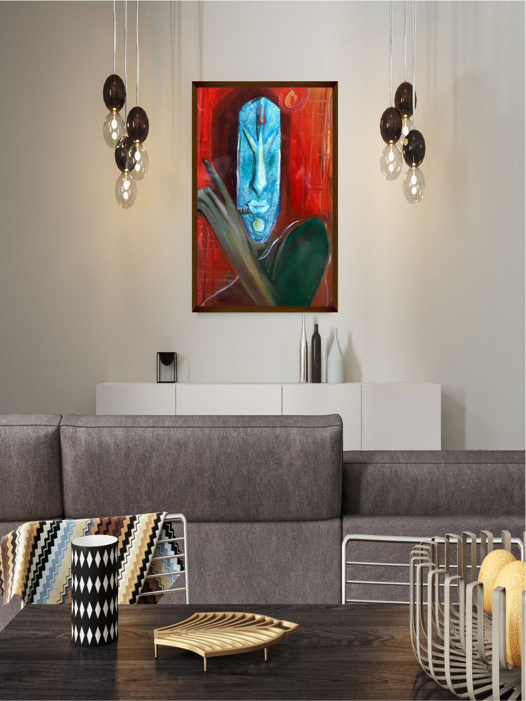 The Art House Red & Blue Abstract Wall Art Painting